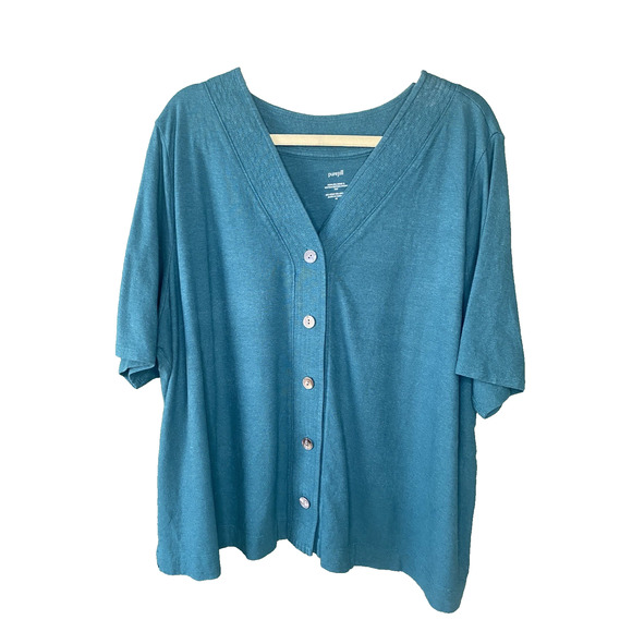Pure Jill Womens Size 4X Green Hemp Cotton Short Sleeve Shell Button Front Top - Picture 1 of 9